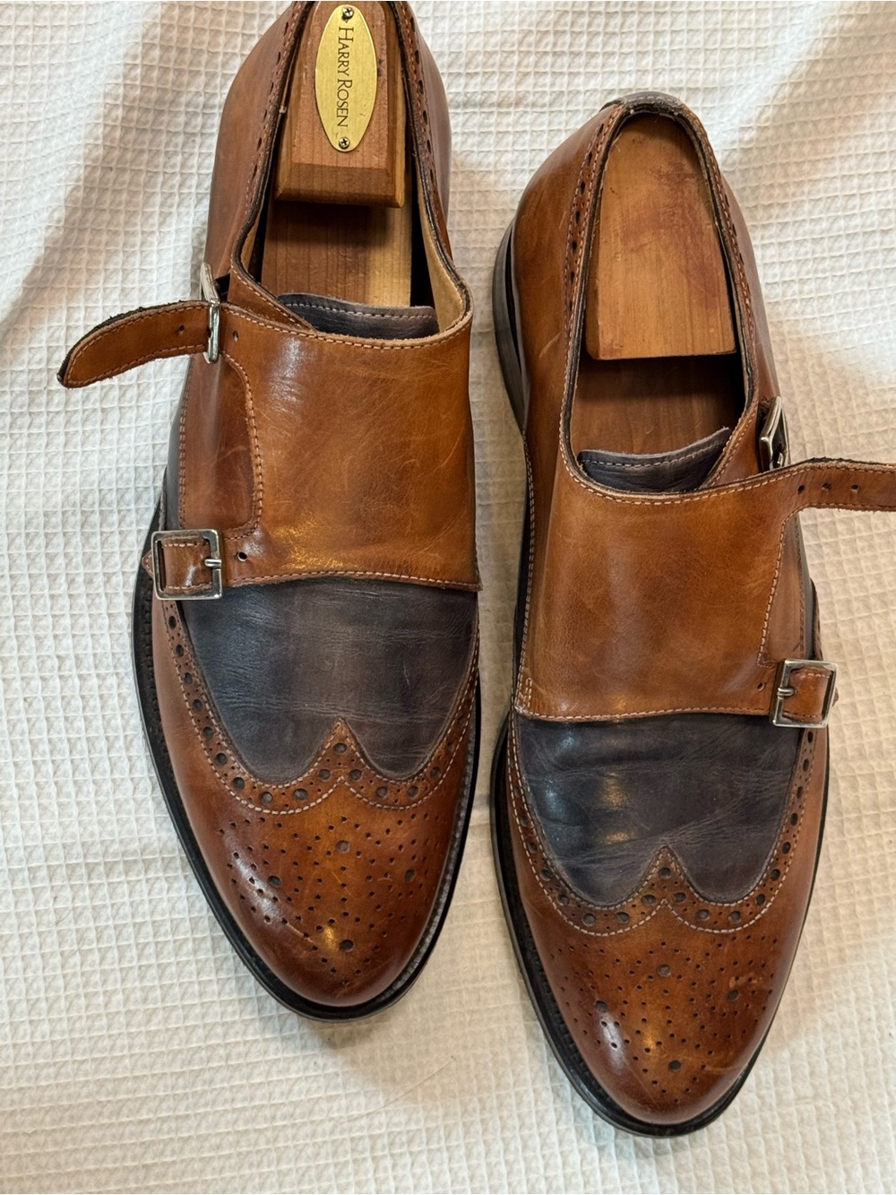 Mori Siena Men's Two-Tone Brown Leather Monk Strap Shoes made in Italy